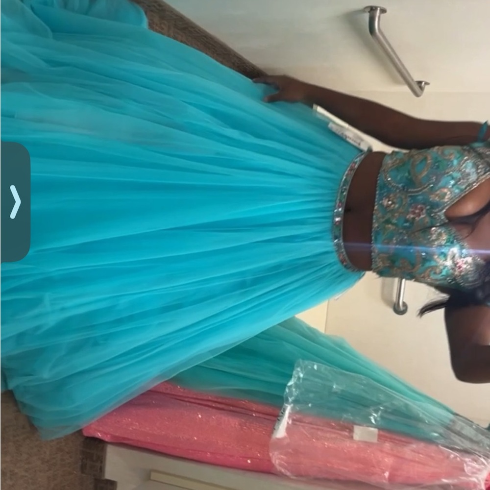 Sherri hill light blue beaded two piece ball gown